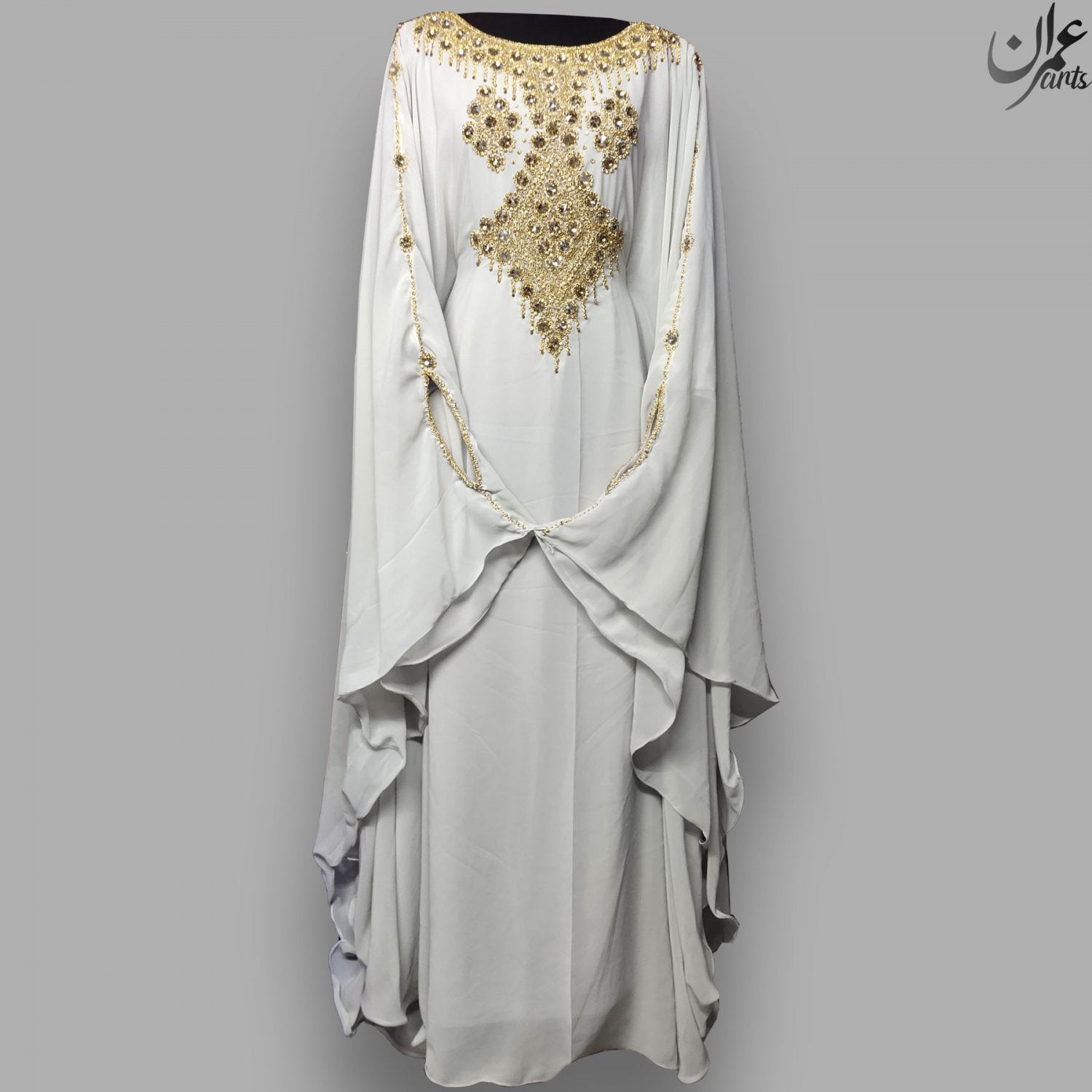 ImranArts White Farasha with gold Beads Work