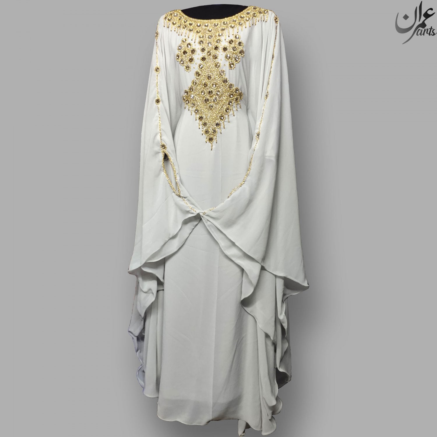 ImranArts White Farasha with gold Beads Work