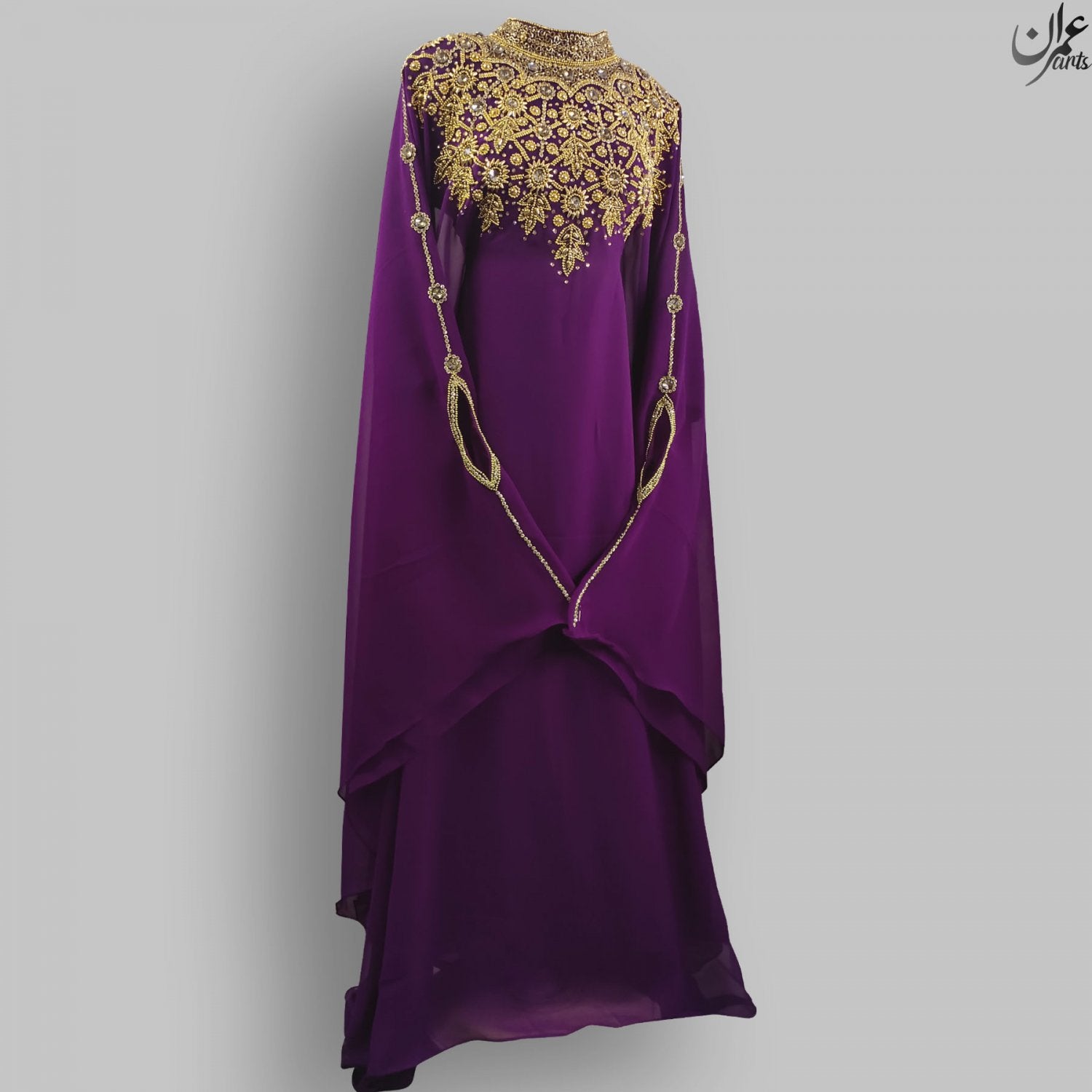 ImranArts Royal Purple Abaya with Embroidered Work
