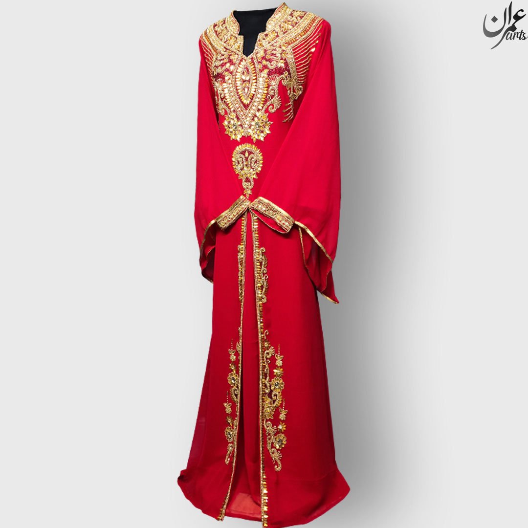 ImranArts Red Royal Handbeaded Kaftan with Embroidered work