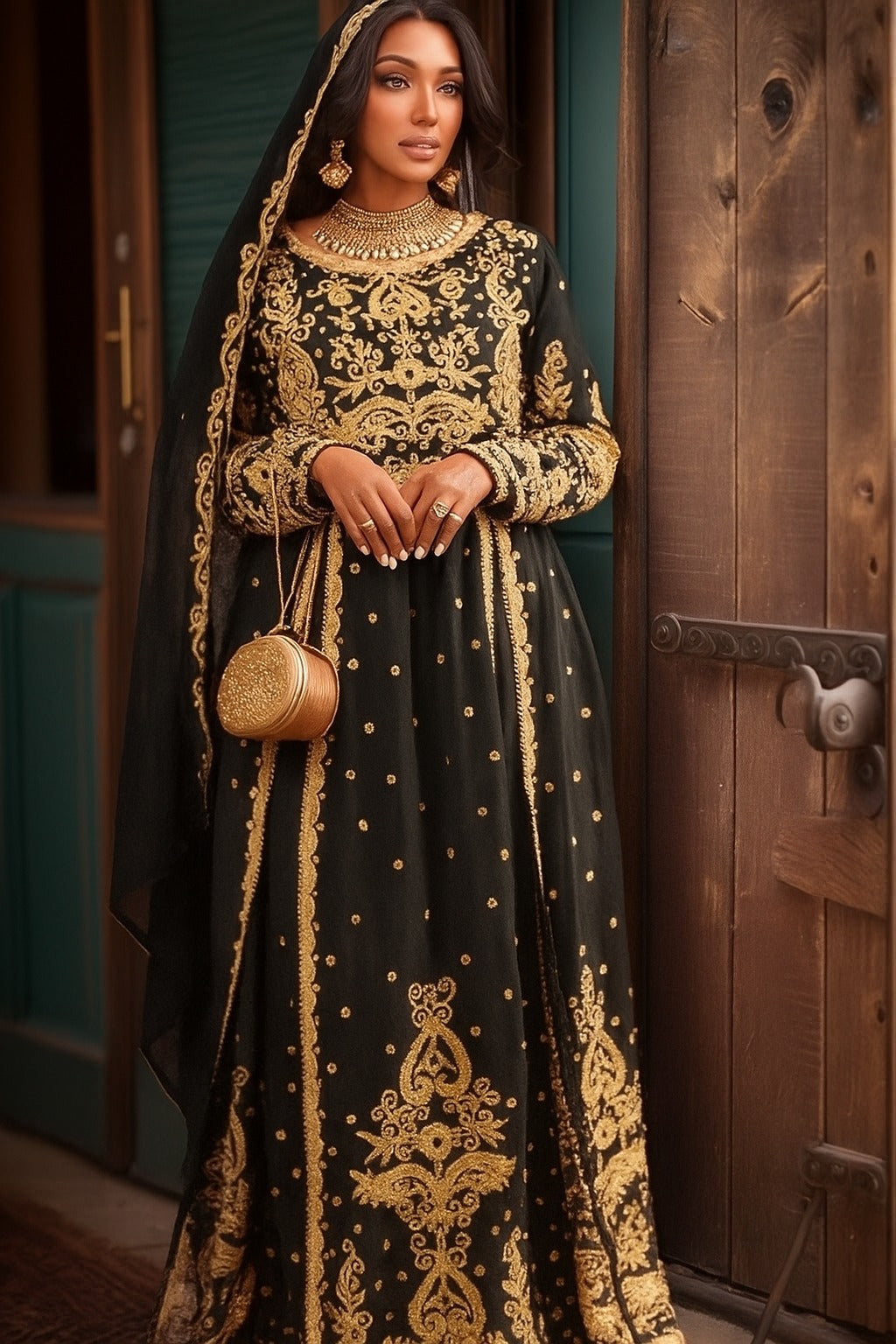 ImranArts Black Embroidered Dubia Morrocan kaftan abaya for wonen's wedding