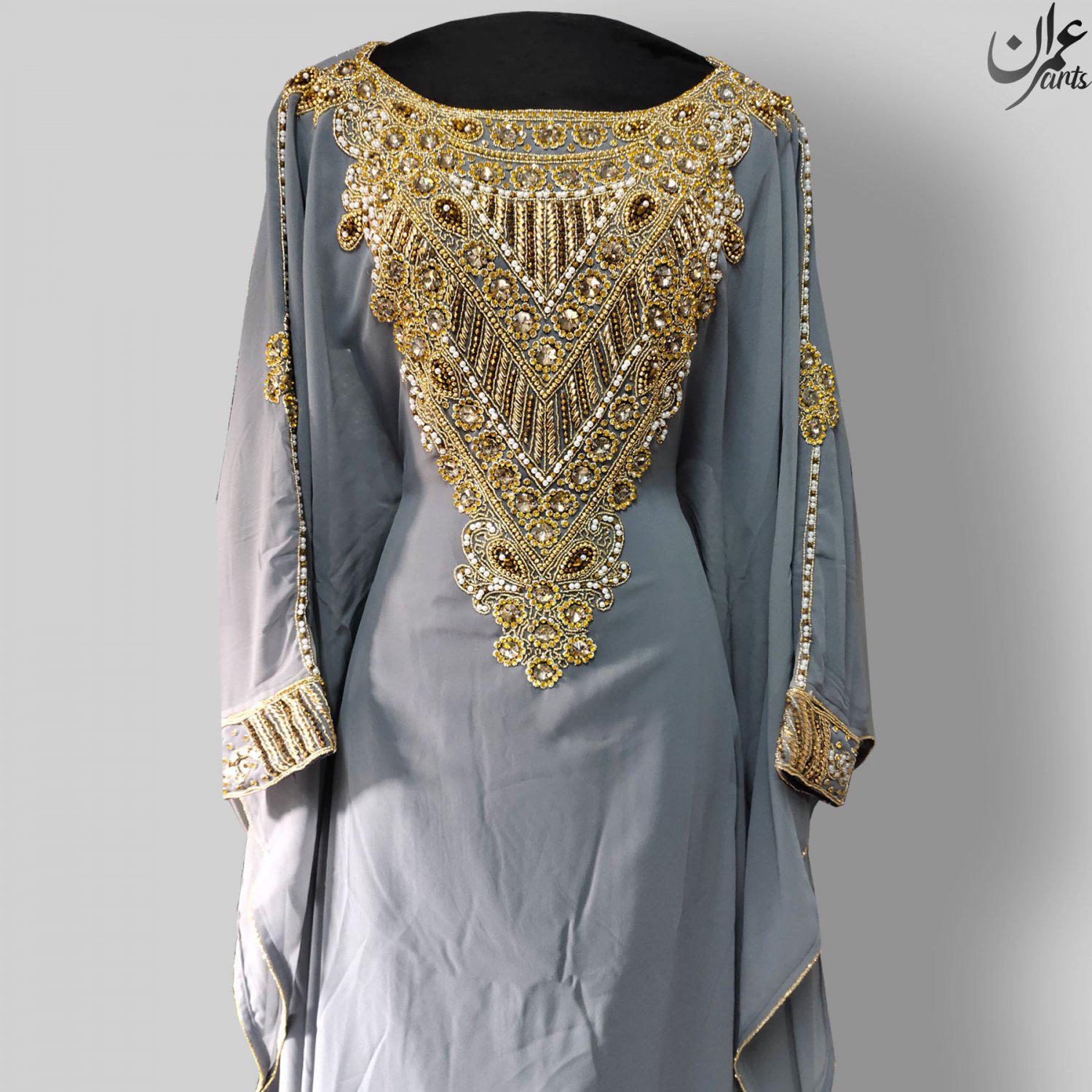 ImranArts Grey Farasha with gold Beads Work for Ramadan & Eid