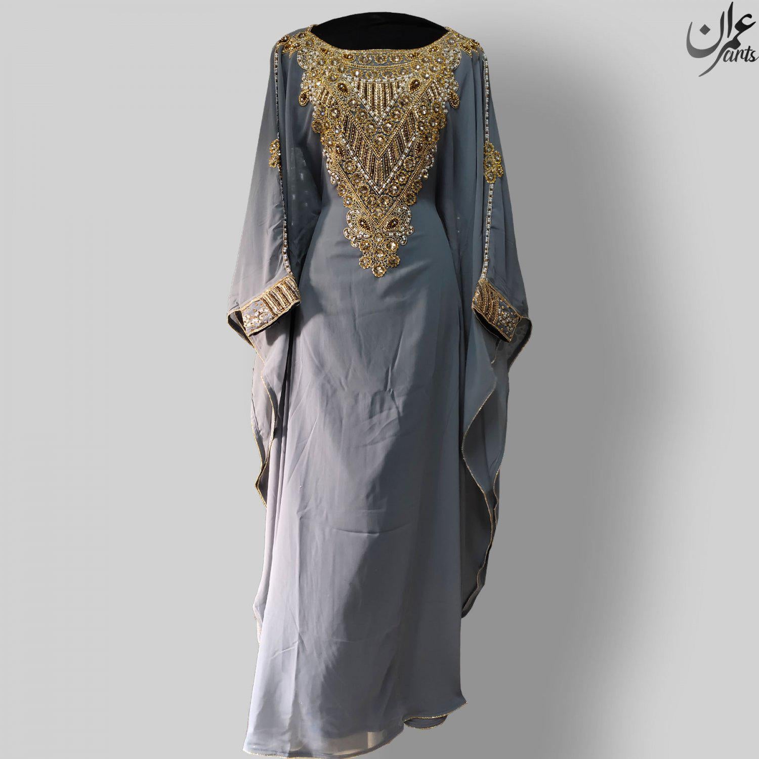 ImranArts Grey Farasha with gold Beads Work for Ramadan & Eid