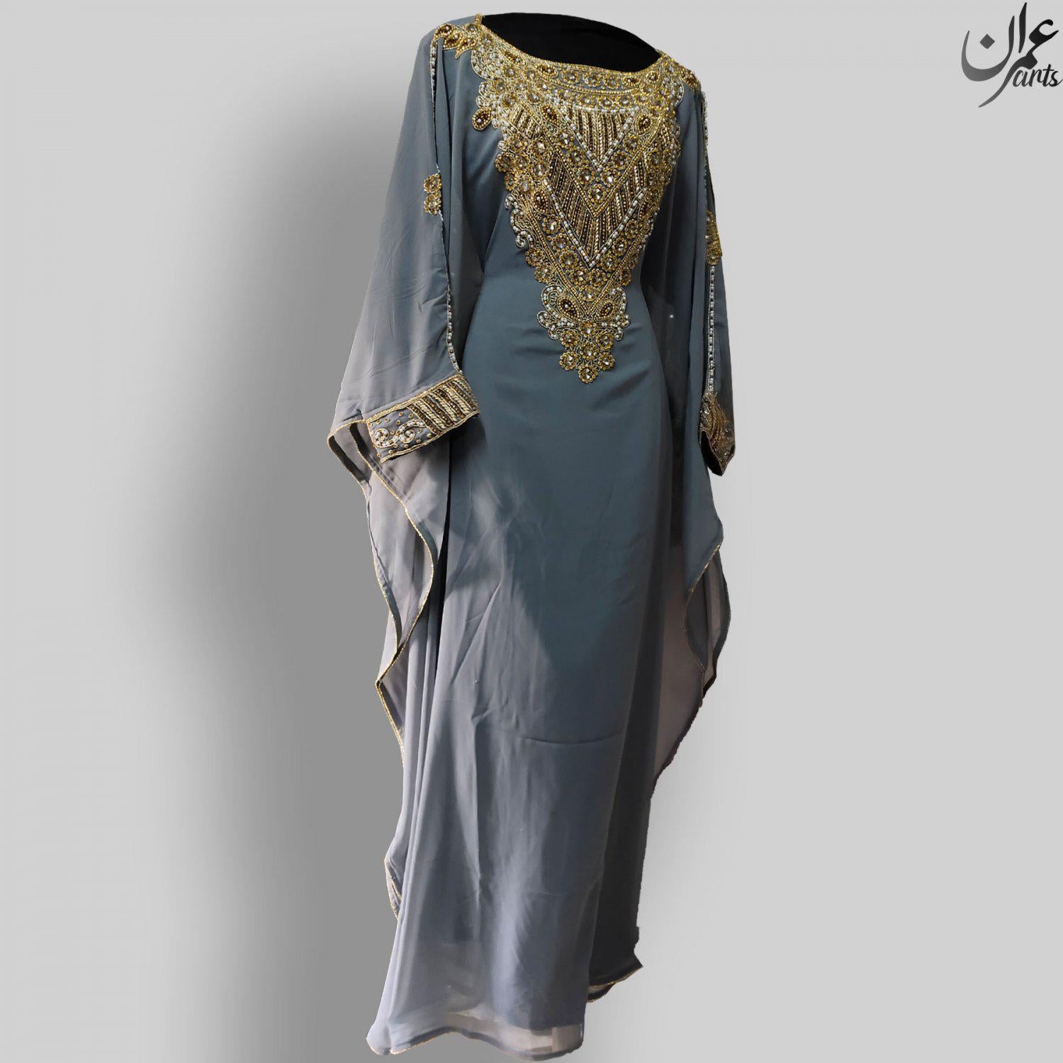 ImranArts Grey Farasha with gold Beads Work for Ramadan & Eid