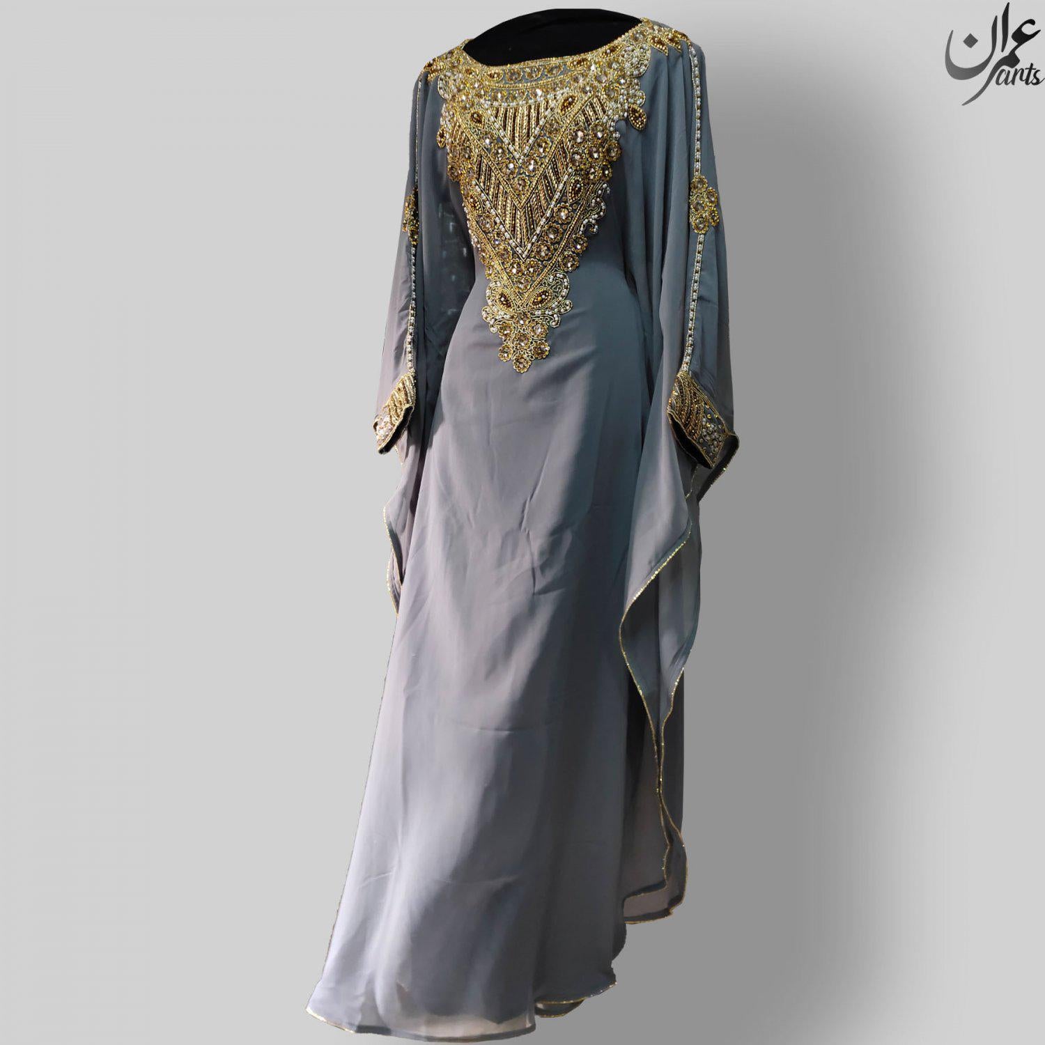 ImranArts Grey Farasha with gold Beads Work for Ramadan & Eid