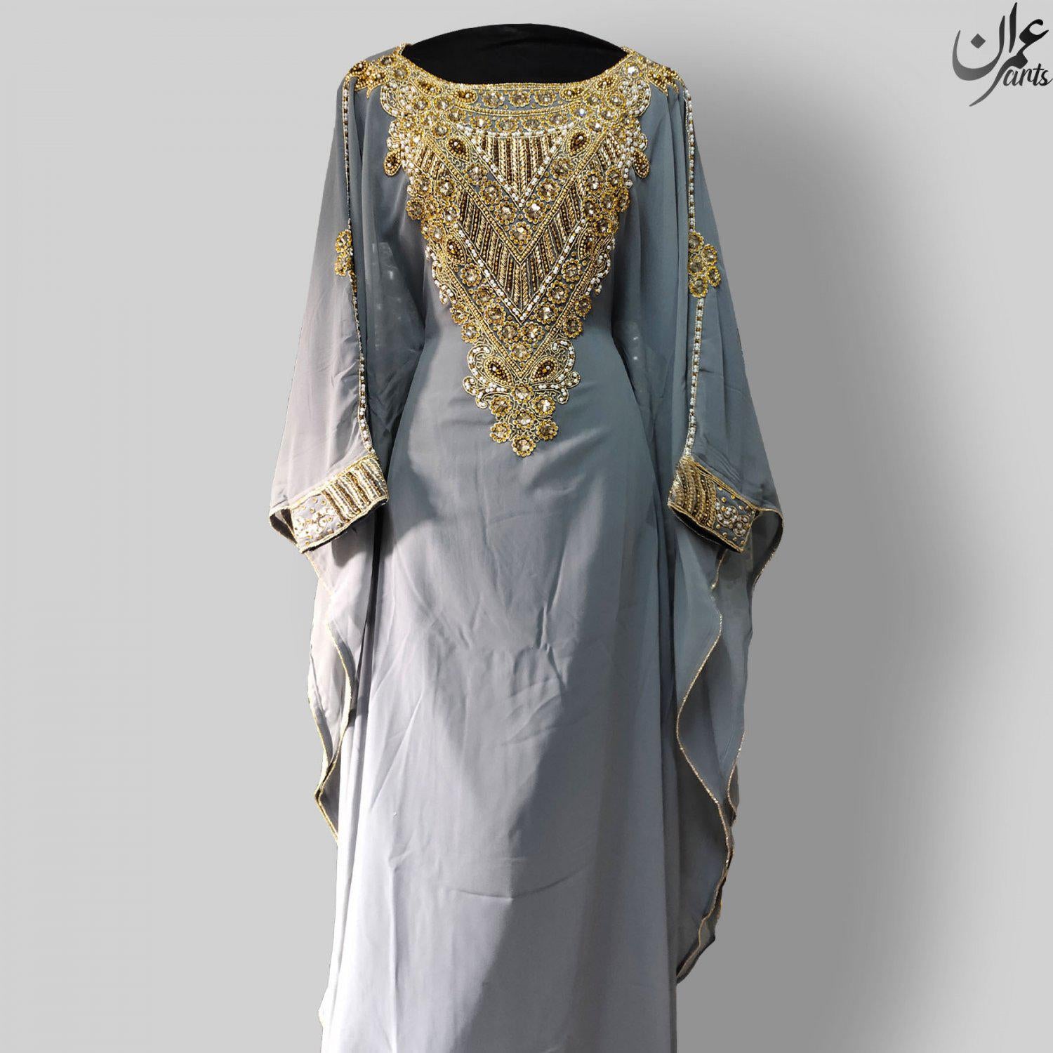ImranArts Grey Farasha with gold Beads Work for Ramadan & Eid